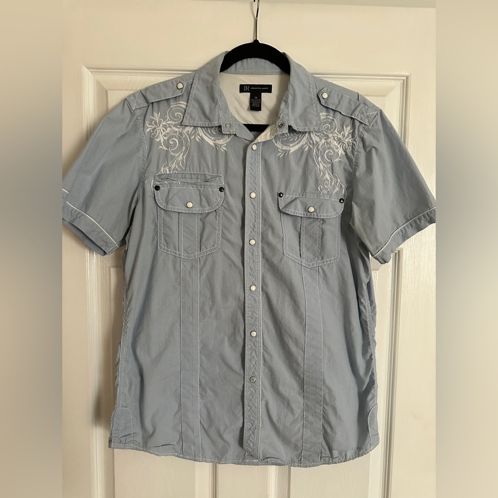 INC International Concepts Light Blue Embroidered Shirt